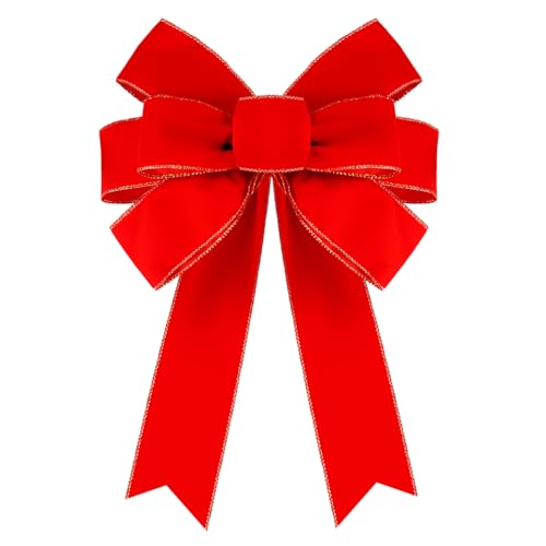 Large Red Christmas Bows, 12x14 Inch Velvet Bow with Glitter Gold Edge for Tree...