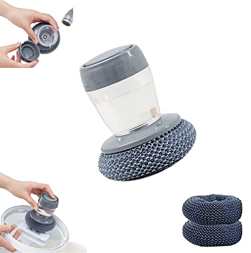 3 Stück Küchenseifenspender-Handflächenbürste, 2-in-1 Pressreinigungsbürste, multifunktionale Geschirrspülbürste, Geschirrspülbürste mit Seifenspender zum Waschen von Geschirr (PET) Cover