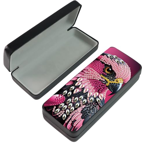 Image of 5D Diamond Painting Glasses Case for Adults, DIY Hawk Diamond Art Eyeglass Holder, Handmade Rhinestone Diamond Art Storage Box, Travel or Home Decor Craft Gift