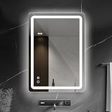 POFEZERL Espejo para Baño, 50 × 70cm Espejo para Baño con Luz LED y Desempañado, Espejo para Pared Inteligente Cuadrado con Ajustable...