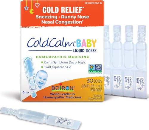 Boiron ColdCalm Baby Single-Use Drops for Relief from Cold Symptoms of Sneezing Runny Nose and Nasal Congestion - Sterile and Non-Drowsy Liquid Doses - 30 Count