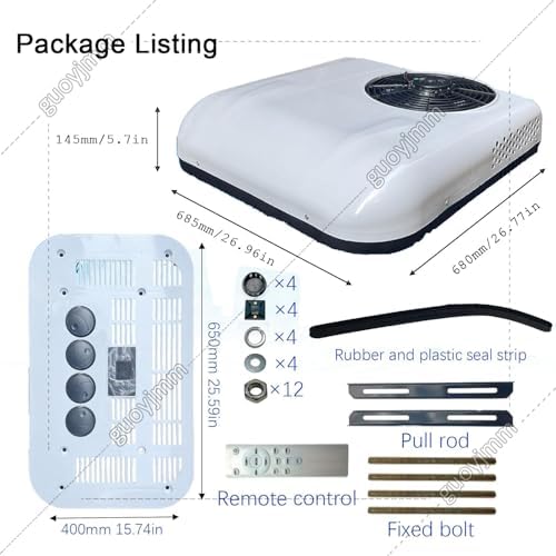 12V/24V Truck Air Conditioner, Rooftop A/C Units for Vans, High-Efficiency Fast Cooling for Sleeper Trucks, Trailers, Motorhomes, Graders, and Loaders - Red-24V