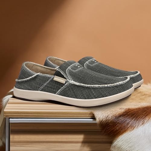 Mens Slip On Shoes, Canvas Loafers with Arch Support, Orthopedic Casual Sneakers for Plantar Fasciitis, Indoor & Outdoor Walking Slippers Shoes for Pain Relief