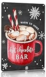 Joyline Vintage Christmas Decor Gifts Rustic Hot Chocolate Bar Warm Up Here Tin Sign for Home Farmhouse Kicthen Cafe Bar Wall Decor 8 x 12 inches (3235)