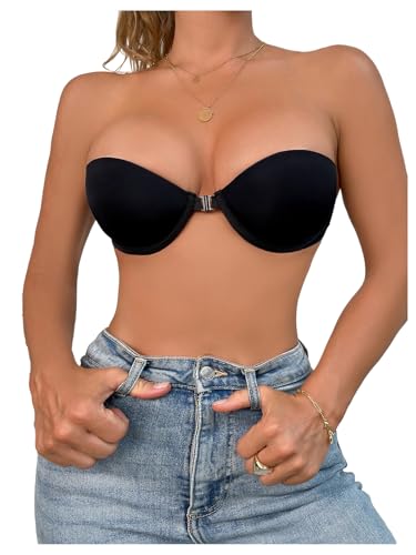 Image of RoseSeek Women's Strapless Underwire Push Up Front Closure Bra | Front Closure, Bandeau Bra, Tube Tops
