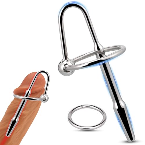 BDSMJOY Dilator Harnröhre Edelstahl Hohl Penis Plug mit Penisring,6 Stile,Katheter Harnröhre Mann mit Eichelring,Harnröhren Dilatatoren Männer Prostata Masturbator,Sexspielzeug für Männer Solo (C)