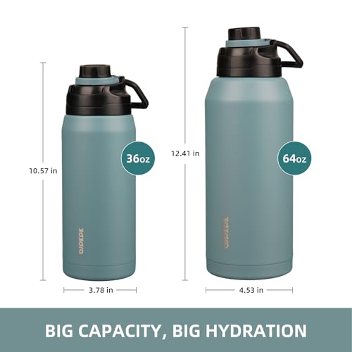 Image of BJPKPK 64 oz Half Gallon Water Bottle, Leakproof Insulated Stainless Jug | Double Wall Vacuum, Keeps Hot /Cold, Dishwasher Safe, Wide Mouth, Spout Lid, Carry Handle, Travel & Hiking, Haze Blue