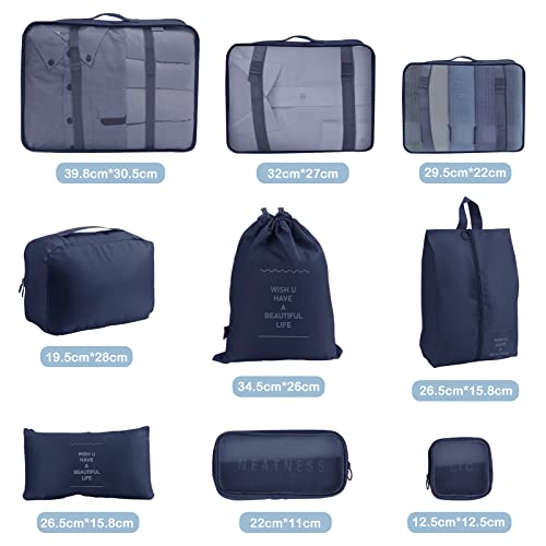 Packing Cubes for Suitcase - 9 PCS Travel Packing Cubes Lightweight Suitcase Organizer Bags Set Luggage Packing Organizers for Travel Accessories with Shoes Bags - Navy Blue - Image 4