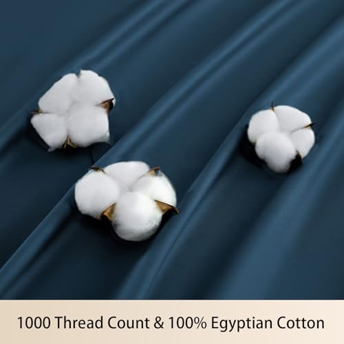 MEISHANG Extra Deep Pocket King Sheets Cotton - 1000 Thread Count Sheets - Fits 18"-24" in Deep Mattress,100% Egyptian Cotton,Sateen Weave, Soft & Breathable - 4 Piece (King, Navy)