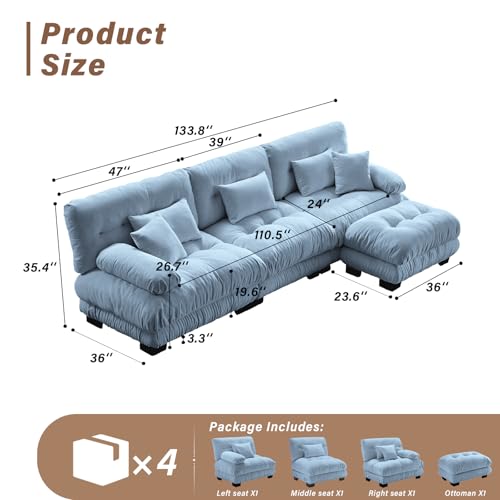 Image of SoarFlash Velvet Sectional Sofa Ottoman, Blue