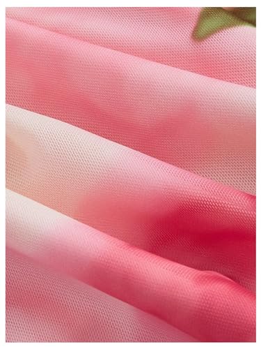 GORGLITTER Women's Floral Ruched Bodycon Cami Dress Mesh Sleeveless Ruffle Asymmetrical Hem Midi Dresses4