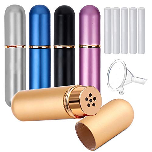5 Pack Aluminum Essential Oils Nasal Inhaler Tubes for Travel, Portable Personal Reusable Aluminum Empty Colors Nasal Inhaler Tubes with Cotton Wicks