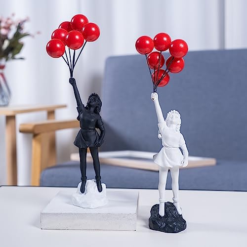 Estatua de niña con globos, escultura de resina decorativa miniatura 3