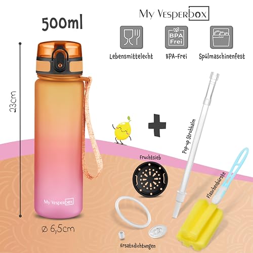 My Vesperbox® Butelka na wodę dla dzieci – szczelna butelka na napoje gazowane – Water Bottle Kids – do szkoły i na spor