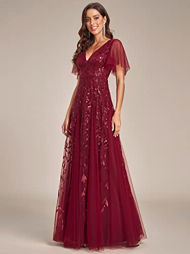 Image of Ever-Pretty Women's Sequin Formal Dresses Evening Gown Sparkly V-Neck Short Sleeve Floor Length Mother of The Bride Dress 736
