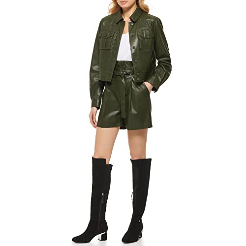 DKNY Women's Button Front Vegan Leather Long Sleeve Jacket2