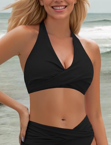 Zilcremo Bikini Tops for Women Twist Front Bikini Top Push Up Padded 2025 Halter Bathing Suit Tops Only4