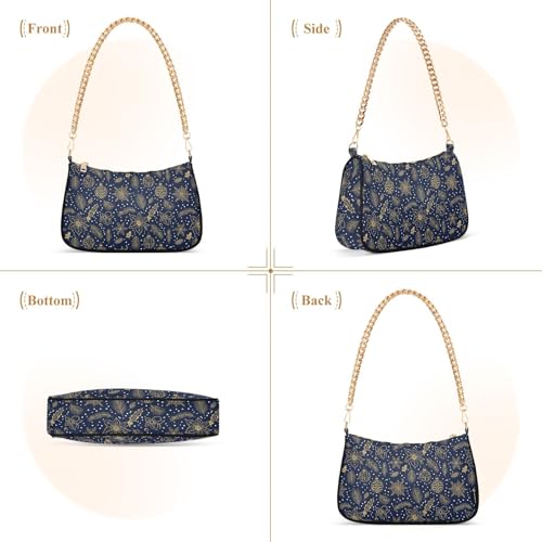 Petit sac à main bleu marine doré de Noël avec chaîne tendance - 2