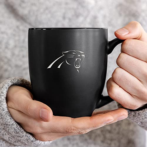 Image of Rico Industries NFL Football 15oz Personalized Laser Engraved Matte Black Ceramic Bistro Mug - For Hot or Cold Drinks