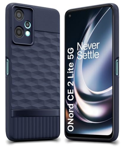 Image of WOW IMAGINE Back Cover for 1+ OnePlus Nord CE 2 Lite 5G with Hexa Cube Design | Ultra Slim Soft Rubberised Case | Inner Velvet Fabric | Matte Silicone Flexible Mobile Case | Camera Protection - Blue