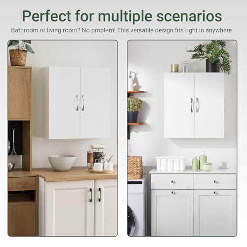 Armario de almacenamiento multifuncional para montaje en pared SoBuy, tamaño para pared, blanco | Armario de medicamentos para sobre inodoro con estante, almacenamiento multiusos para baño, cocina y lavandería miniatura 5