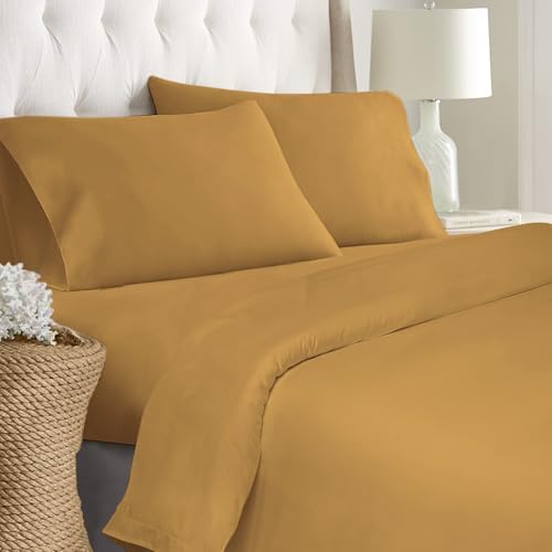 Pizuna Funda nordica 170x210 Algodon Oro Mostaza,Tejido Satinado de Lujo 100% algodón de Fibra Larga de 400 Hilos Funda nordica 170 cm con 1 Funda Almohada cilindrica