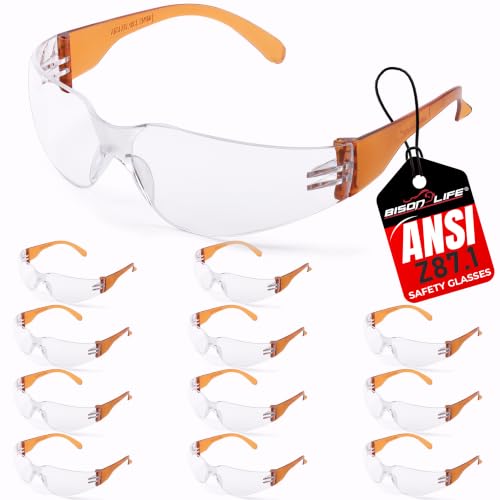 Image of BISON LIFE Clear Safety Glasses - ANSI Z87.1 Certified Scratch & Impact Resistant Eye Protection Goggles for Men & Women
