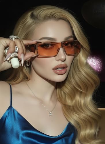 FancyPink Y2K Sunglasses for Women- Retro Rectangular Wrap Around Glasses -2000S Non-polarized Sun Glasses Metal Shades3