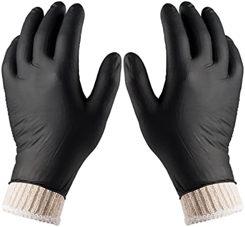 Nechtik BBQ Gloves disposable - 4 Cotton Glove Liners and 100 Disposable Gloves - Machine Washable Cotton Liners - Powder Free, Latex Free Black Nitrile Gloves (100, XL)