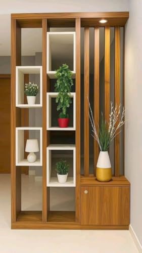Image of MKH KRAFTS- Hand Carved Wooden Room Divider & Partition Panel Decorative Room Separator with Open Shelf Divider for Living Room Kitchen & Office Brown (72x48 Inch)