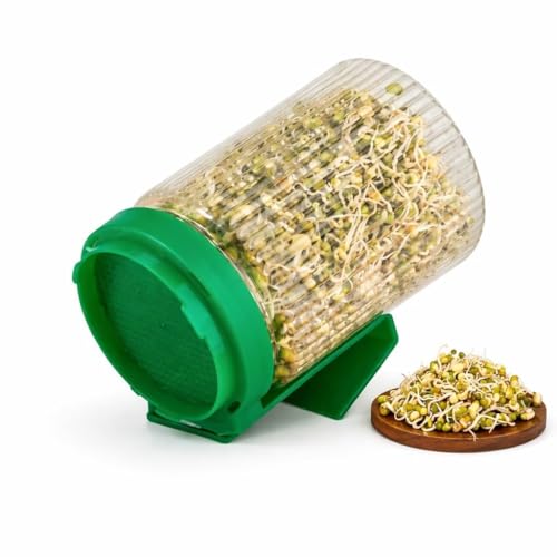 Image of KESI ORNAMENTS Sprouts Maker Jar - Durable & Reusable Sprouter for All Seeds and Beans, BPA-Free with Mesh Lid for Airflow, Odor-Free, Easy Drainage, and Hygienic Design - Green