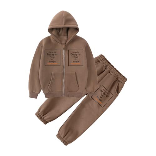 MYGBCPJS Boys Girls Customize Fleece Zipper Sweatsuit Kid Custom Long Sleeve Hoodie Sweatpants Jogger Set Add Own Text Image