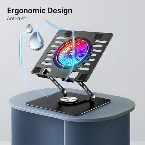 Image of ZEBRONICS NS4000 PRO 2, Rotatable Laptop Metal Stand, Upto 15.6 inch, 2X USB Ports, RGB Fan + Speed Controller, 360 Fidget Rotation, Foldable, Multi Angle Adjustment, Anti-Slip Silicone Pads