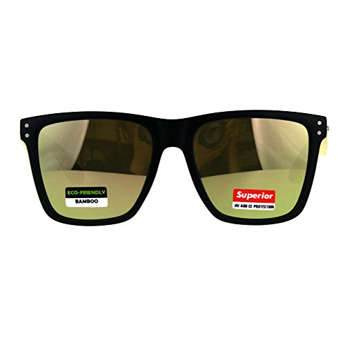 Real Bamboo Wood Temple Sunglasses Square Matted Black Frame Unisex2