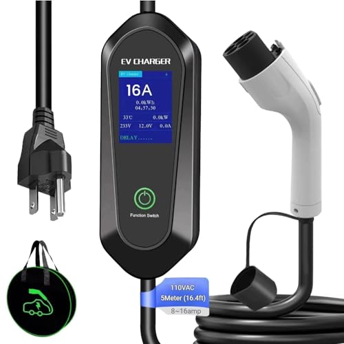 Portable Electric Car Charger GB/T with NEMA 5-15 Plug, 8-16Amp, 110VAC, Delayed Charging 1-12hr, 5m(16.4ft)