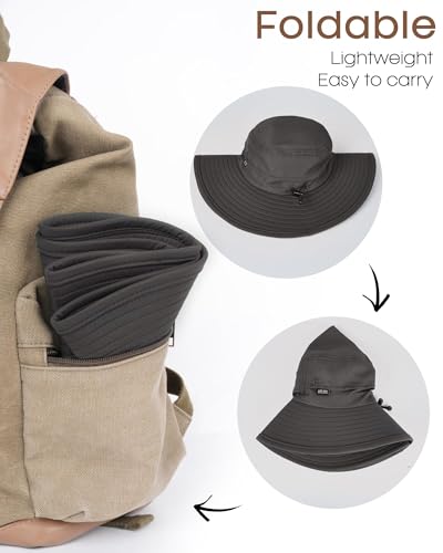 FURTALK Sonnenhut für Herren Damen Packable breiter Krempe Sommer UV-Schutz Angelhut UPF 50+ Einstellbare Kinnriemen Eimer Hut Outdoor
