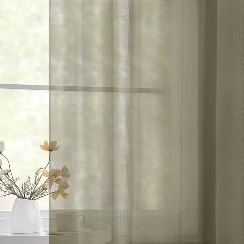 Image of TWOPAGES Sandstone Pinch Pleated Sheer Curtains, 52 inch W x 90 inch L, 2 Panels