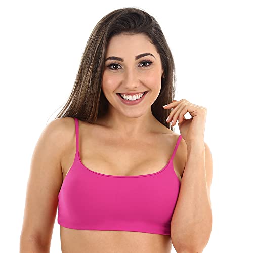 Top Biquíni Regata Cropped com Bojo Removível Alça Fina Forrado Sutiã Feminino Cor:Pink;Tamanho:P