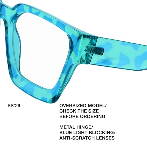 Image of livho Oversized Eyewear Frame for Woman and Men - Rectangle Fashion Glasses for Computer, Chic Preppy Frame