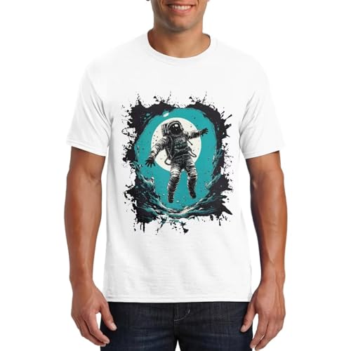 Nopersonality Camisetas de algodón para hombre, manga corta, cuello redondo, para mujer, absorben la humedad, casuales, unisex, Astronauta, 42