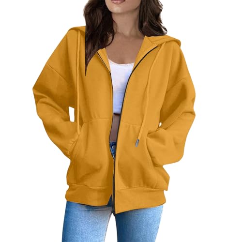 Image of EKIYVO Zip Up Hoodie Women Long Sleeve Cotton Plus Size Jacket Casual Sweatshirt Ginger Large 39