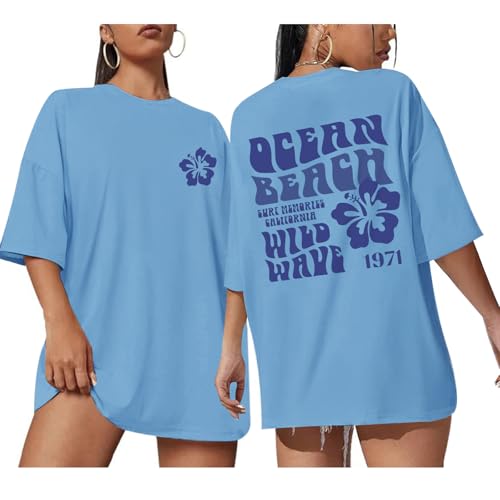 Hawaiian Shirts for Women Teen Girls Oversized Aesthetic Preppy Hibiscus Graphic Tees Beach Vacation Tshirts Tops