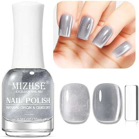 MIZHSE Cat Eye Nail Polish: Sliver Quick Dry Nail Polish Magnetic Nail Polish with Magnet Air Drying Fast Nail Lacquer 15ml Cateye Nail Polish for Women Girl Non-Gel Nail Art Manicure DIY Home Cover