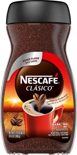 Image of NESCAFE Clasico Dark Roast Instant Coffee, Jar, 10.5 Ounce (Pack of 8)