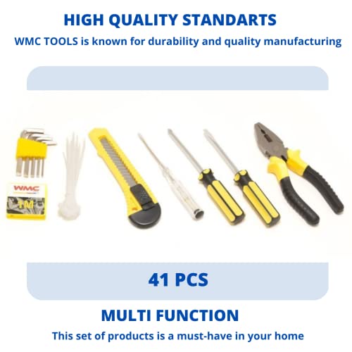 Image of WMC Tool Set 41 Pieces Screwdriver Pliers, Combination Tools, Allen Key, Knife, Tape Measure