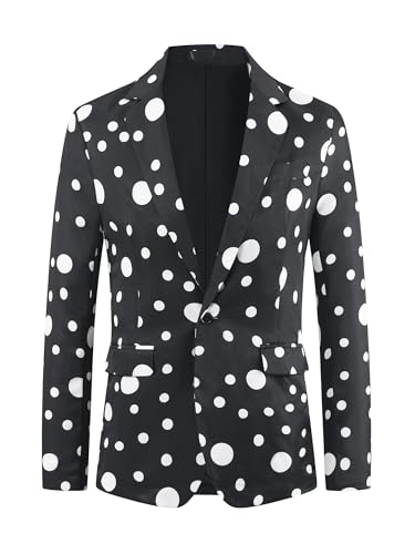 Lars Amadeus Polka Dots Blazers for Men's One Button Notched Lapel Prom Suit Jackets