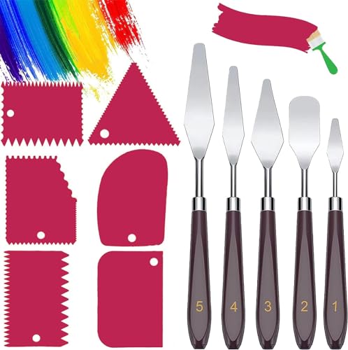 ROMINVIC Strukturpaste,Spachtel Set 11 Stück Acrylmalerei - 5 Palette Messer+6 AbstreifermesserAcryl Spachtel Kunstlerbedarf zum Olgemalde