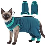 Katzenbody Nach OP, Katzen OP Body Kastration Katze mit Vollständiger Hinterbeinabdeckung, Body Katze Nach OP mit Verstellbarem Kordelzug, Leckschutz für Wundpflege, Katzenbody für Katzen Operation