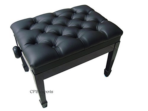 Genuine Leather Adjustable Pillow Top Artist Piano Bench Stool in Ebony