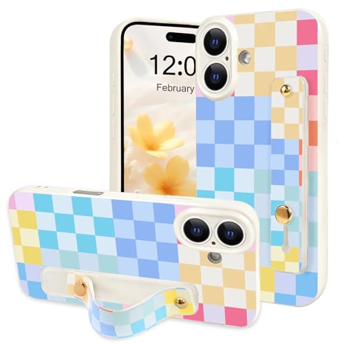 NITITOP for iPhone 16 Case with Strap Plaid - Blue